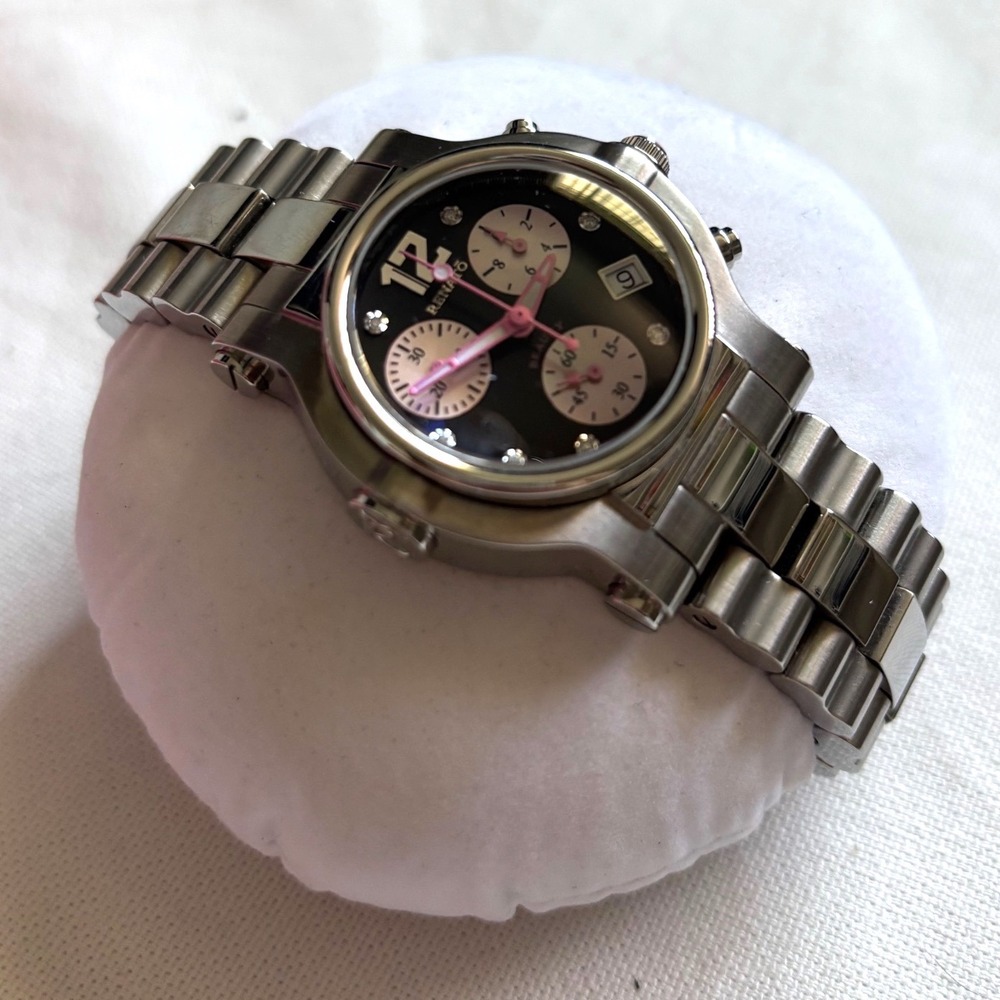 Renato Beauty Chronograph Swiss Movt Black Pink Dial Crystal Women's Watch Date - Picture 6 of 8